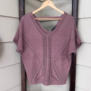 Black Tape Knit Sweater Top Dolman Sleeve V-Neck Mauve Rayon Blend Womens Medium